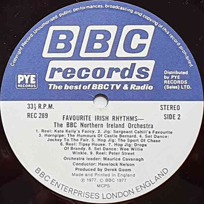 REC 289 Favourite Irish rhythms Various from the BBC records and Tapes library Label